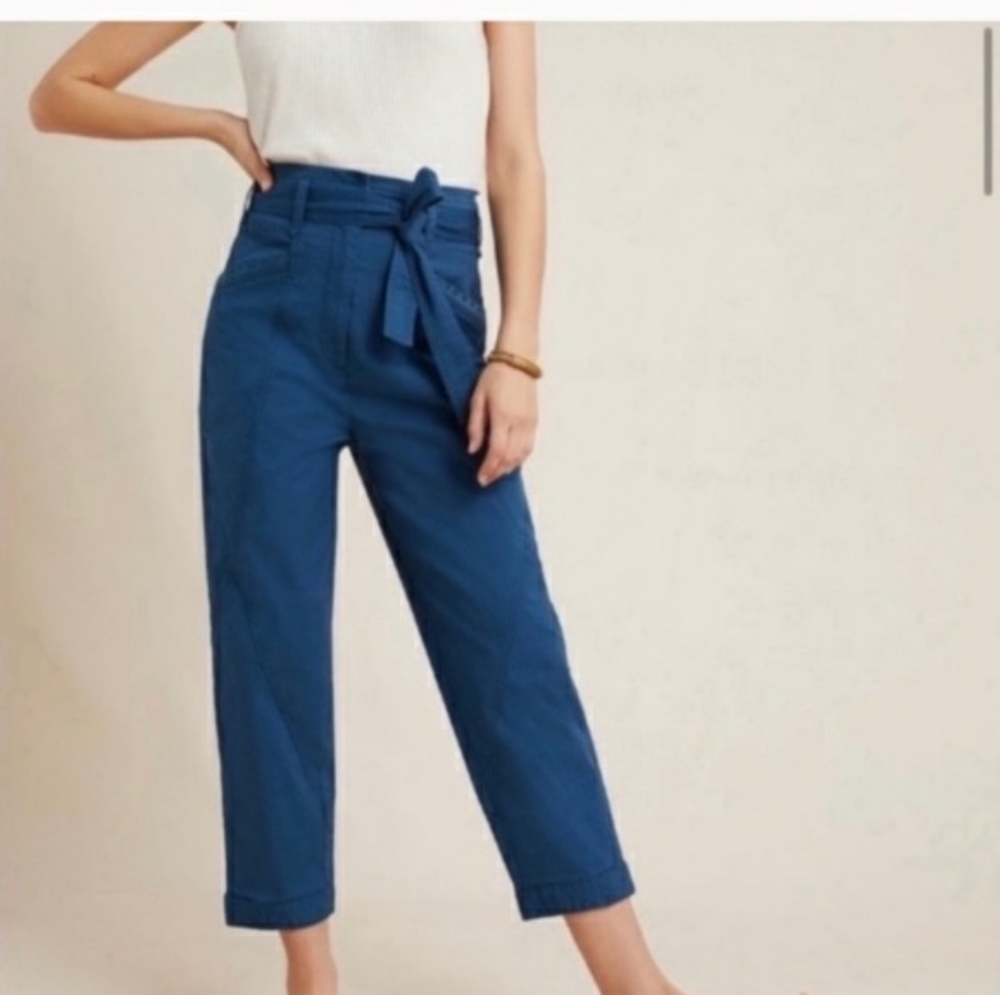 Anthropologie Turquoise Utility Cropped Paper Bag Pants Sz 0